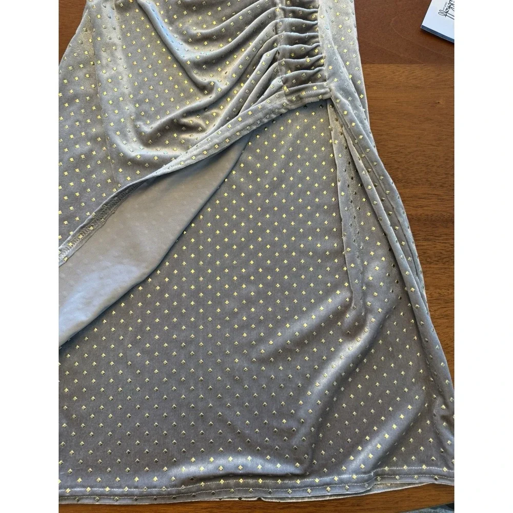 Joseph Ribkoff Faux Wrap Dress Size 4 Champagne Gold Velvet Ruched Cocktail NWT